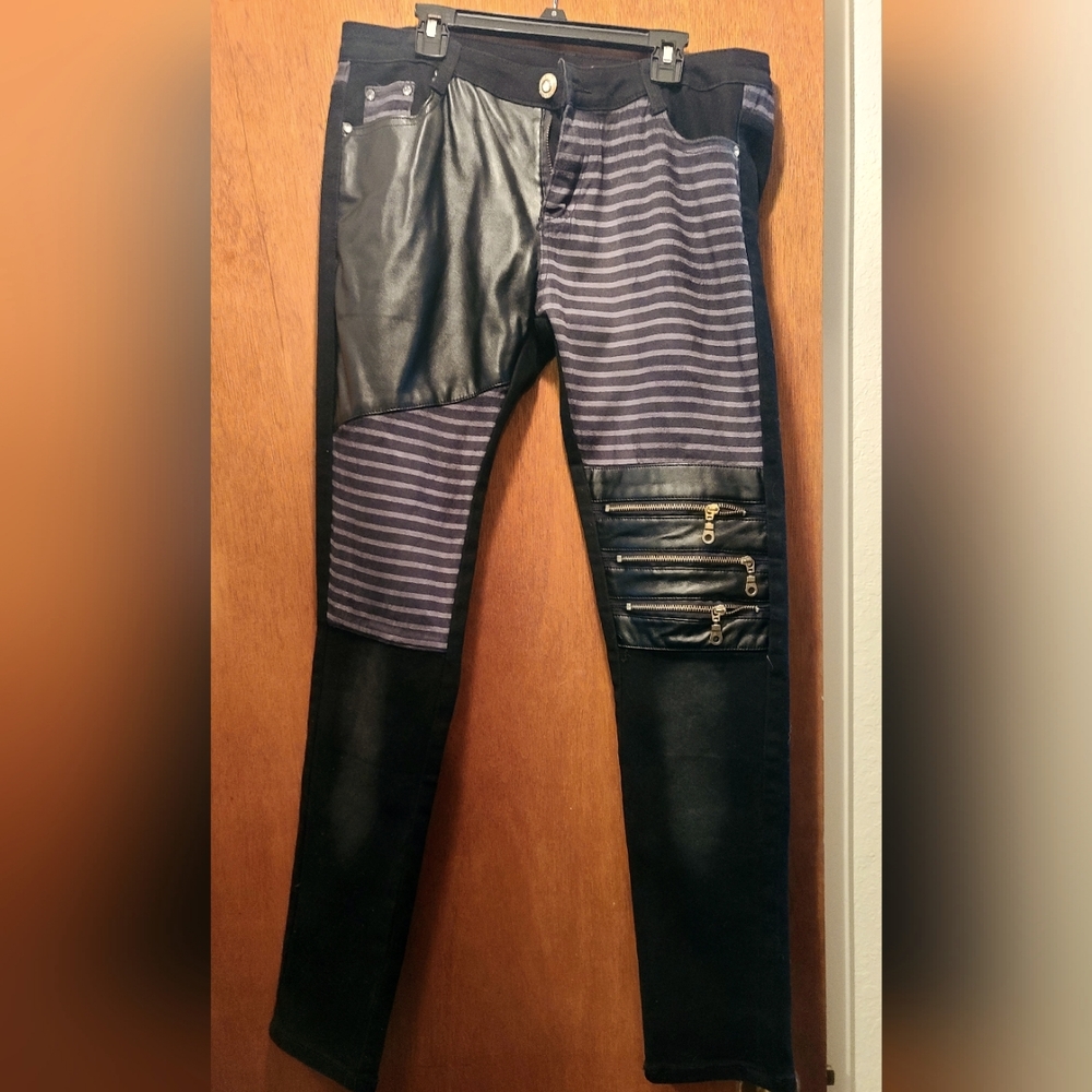 Black & gray mixed material jeans sz33